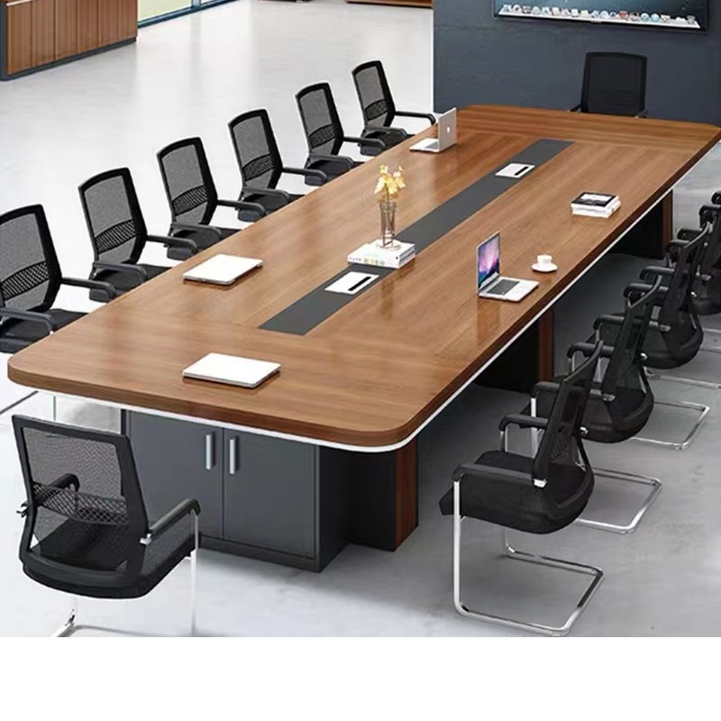 Light Natural Brown Simplistic Office Conference Table, Twist-resistant with Rectangular Faux Wood Top, Seats 12+