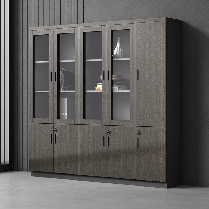 Casual Manufactured Wood Office Storage Furniture with Shelf Unit, Locker, Locking Door, and 4-Wide/3-Wide/1-Wide Compartments