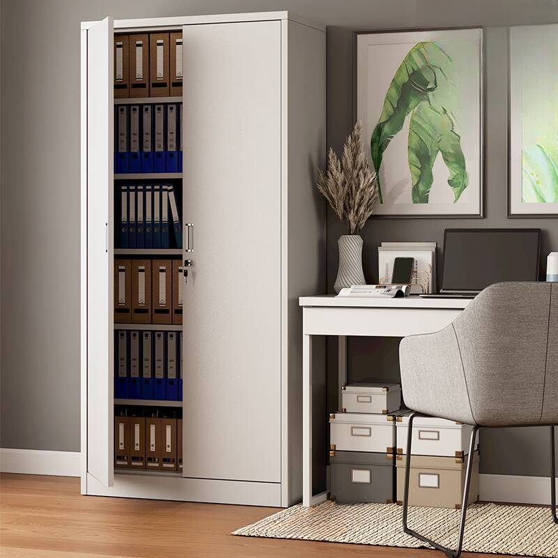 Ivory Art Deco Steel Filing Cabinet Console with Locker, Adjustable Shelving, Locking Door, and 1-Wide Compartments
