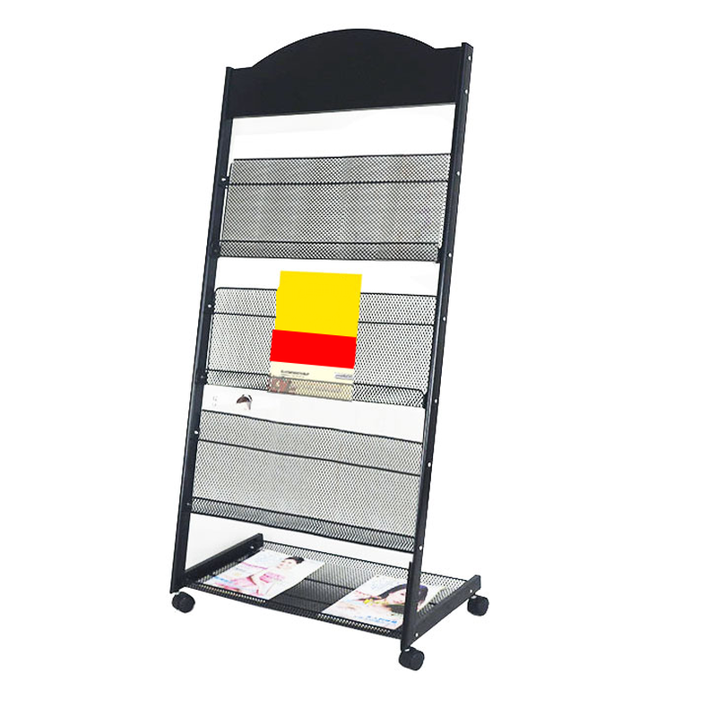 Black Modern Steel Magazine Organizer with Shelves, Freestanding, 15 in & Above Length, 10 in & Above Height