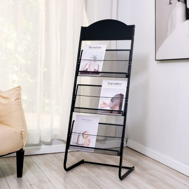 Black Modern Steel Magazine Organizer with Shelves, 15 in & Above/11 To 15 in Length, 10 in & Above Height, Freestanding