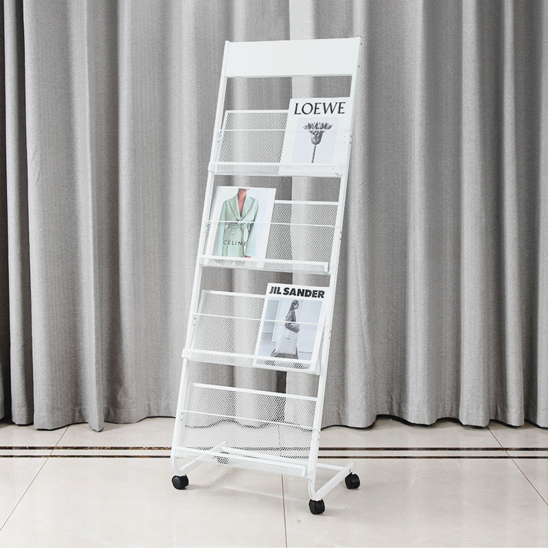 Modern Steel Magazine Organizer, 15 in & Above Length, 10 in & Above Height, Includes Shelves, Freestanding