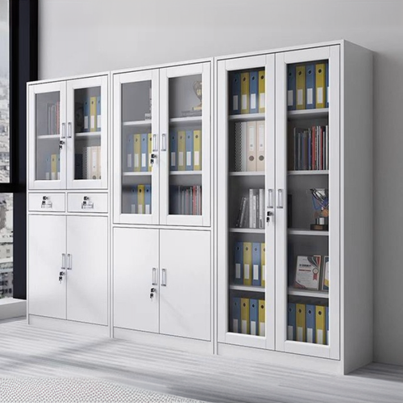 Simplistic White Steel 1-Wide Office Storage Cabinets with Adjustable Shelving, Locking Door & Closet