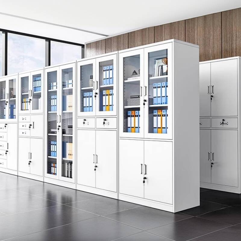 Chalk Art Deco Steel Filing Cabinet Console with Locker, Adjustable Shelving, Locking Door, and 1-Wide Compartments