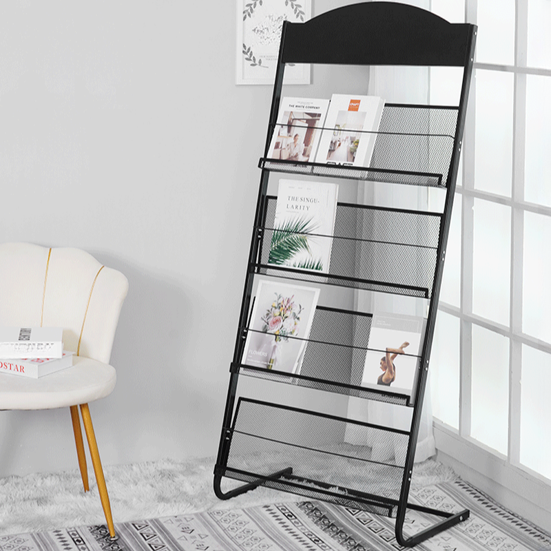 Modern Iron Magazine Organizer with 15 in & Above Length, 10 in & Above Height, Shelves, and Freestanding Design