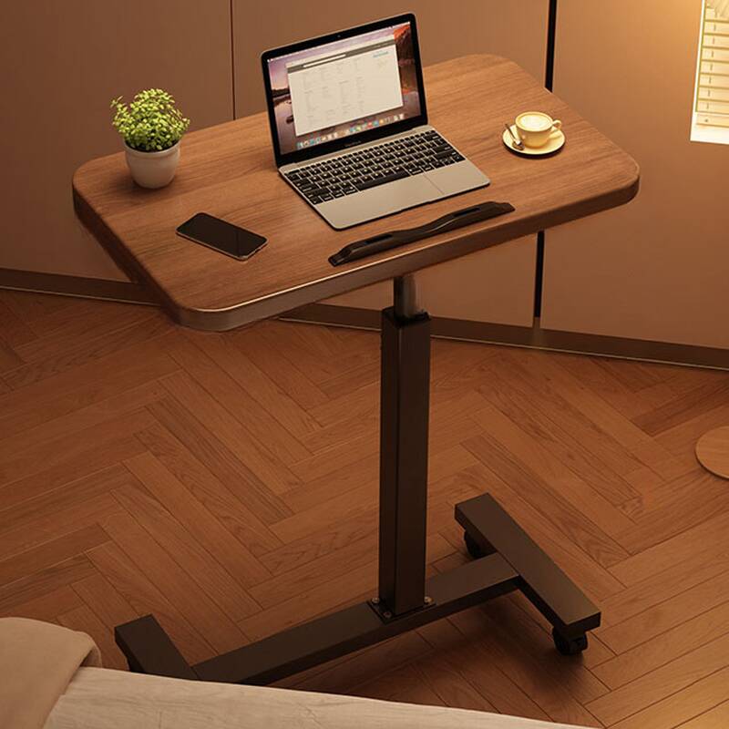 Casual Composite Wood 1 Tier Laptop Cart with Lifting Airlift and Swivel Wheels, Stand Vertical Installation