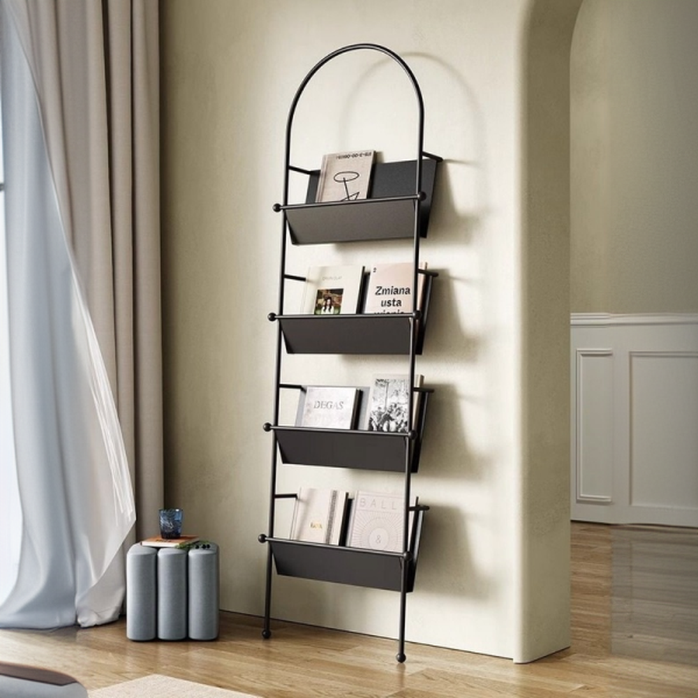 Modern Iron Magazine Organizer with Shelves, 15 in & Above Length, 10 in & Above Height, and Freestanding Design