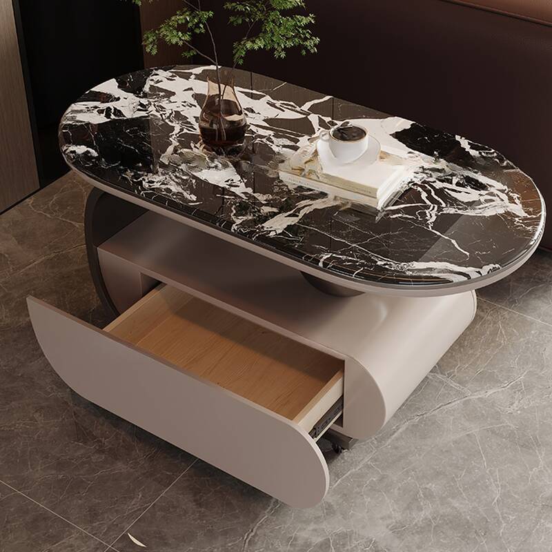 Spar Oblong Chairside Table with 1 Drawer and Swivel Wheels in a Modern Style