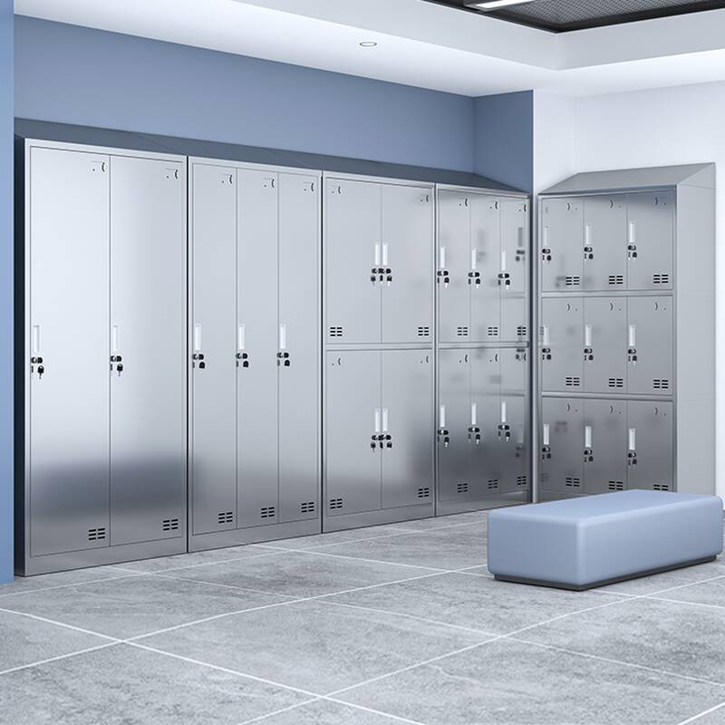 Metallic Metal 6 or more/4-layer/2-layer Employee Lockers with Mirrored Ventilated Doors, 10 or More Compartments/9 Compartments/8 Compartments, and 3-Wide/2-Wide Design