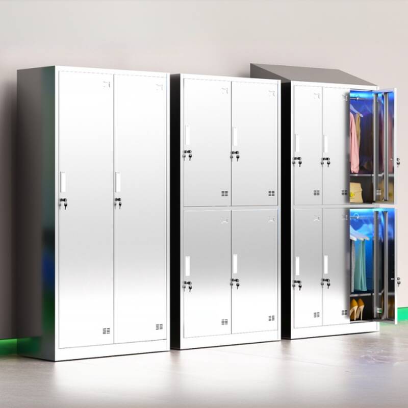Metallic Stainless Steel 6 or More/5-Tier/4-Layer Employee Lockers, Installation Required, Partial Assembly, 10 or More/9/8 Compartments, 3-Wide/2-Wide