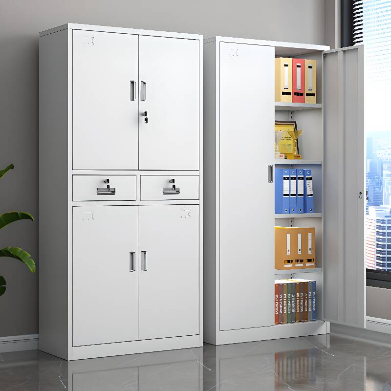 White Steel Office Storage Furniture, Rust Resistant with Variable Shelf, Locking Door, and 2-Wide/3-Wide Compartments