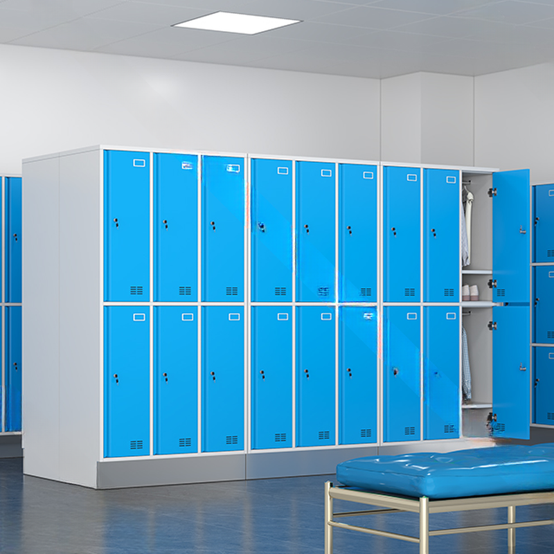Light Blue 2-tier/4-tier/3-tier Employee Lockers with Installation Required and Partial Assembly, Louvered Doors, 10 or More Compartments/Nine Compartments/Six Compartments, 3-Wide/2-Wide