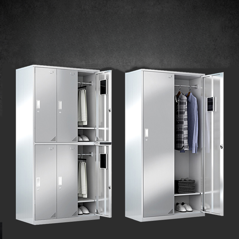 Metallic Stainless Steel 5-tier/4-tier Employee Lockers with Partial Assembly, Shoe Storage, Ventilated Door, and 3-Wide Compartments