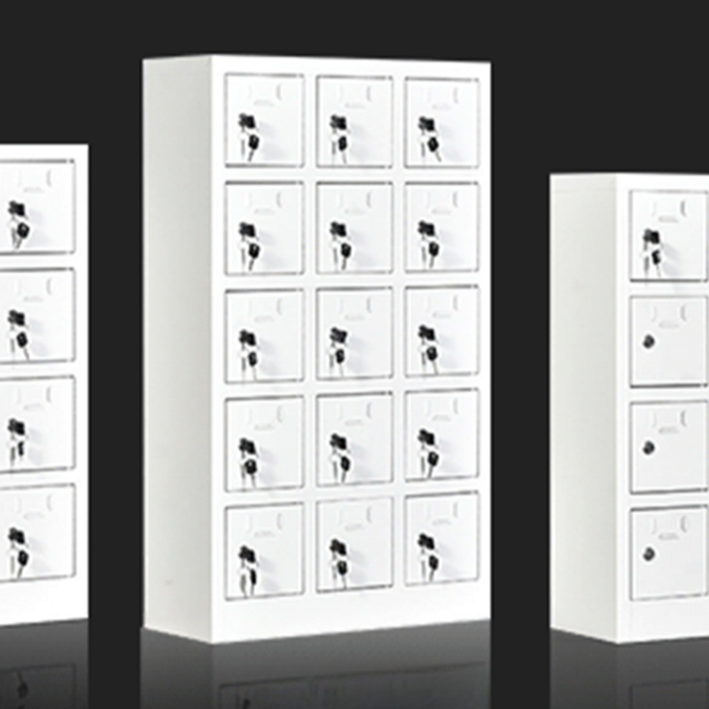 White 6 or more/4-layer/5-tier Cell Phone Lockers with Installation Required, Partial Assembly, Key Locking Mechanism, and 10 or More Compartments/9 Compartments/6 Compartments, Available in 5-Wide or