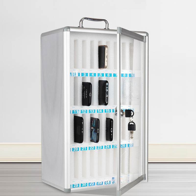 Metallic Alloy Cell Phone Lockers with Clear Doors, Lockable Features, Lock, Name & Number Plate, and Locker Base Included