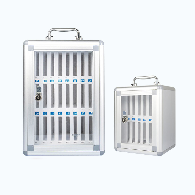 Chalk Aluminium Alloy Cell Phone Lockers with Key Locking, Clear Doors, and Name & Number Plate on Locker Base