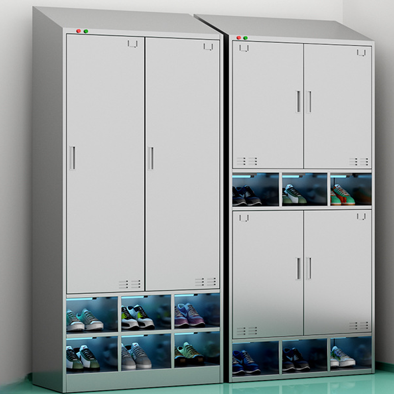 Metallic Stainless Steel 4-Layer Employee Lockers with Shoe Storage and Ventilated Doors, 10 or More Compartments, 3-Wide