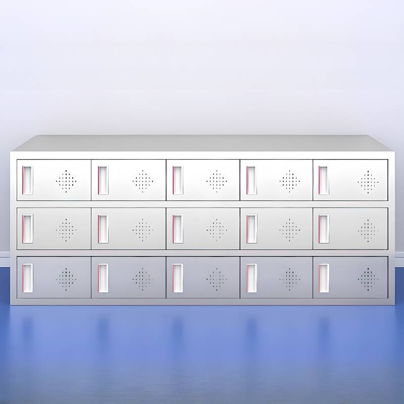 5-Wide or more/4-Wide/3-Wide 3-tier/2 Tiers Silver Employee Lockers with Shoe Storage, Ventilated Door, 10 or More Compartments/9 Compartments and Locker Base