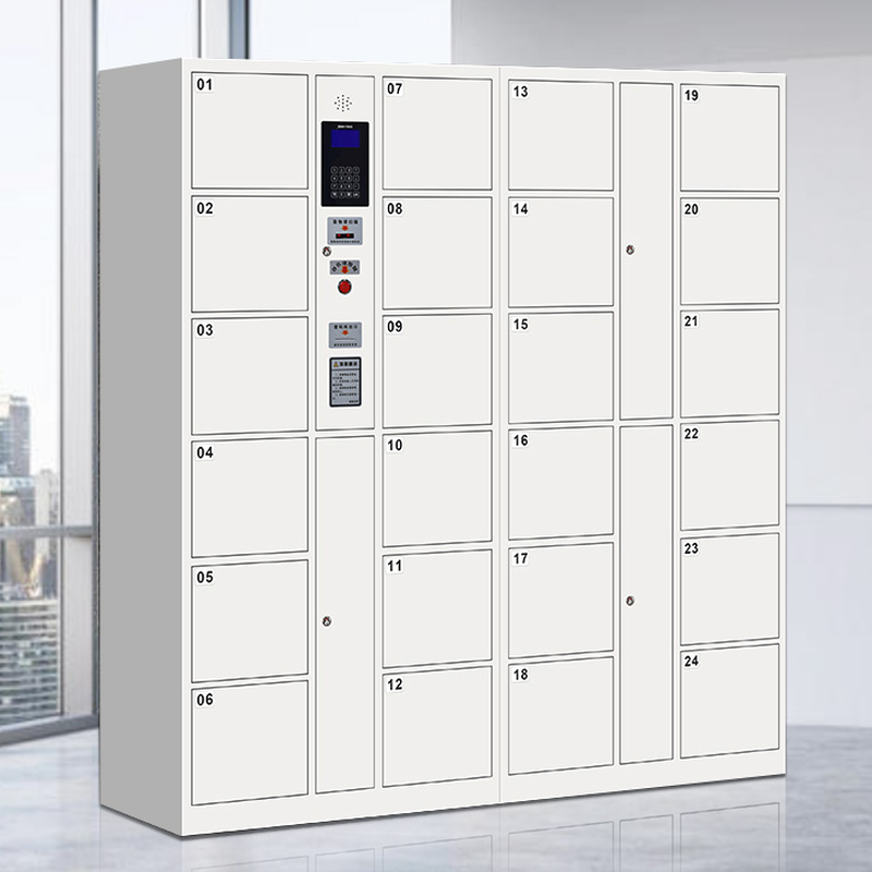 White/Azure/Bright Orange Metal Commercial Lockers with 6 or More Tiers, 10 or More Compartments, 5-Wide or More/3-Wide/2-Wide, Lock, and Locker Base