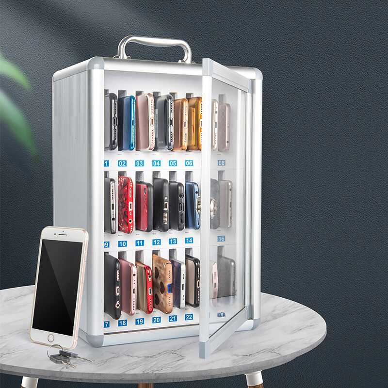 White Aluminium Alloy Cell Phone Lockers with Key Locking Mechanism, Clear Doors, Lockable with Name & Number Plate and Locker Base