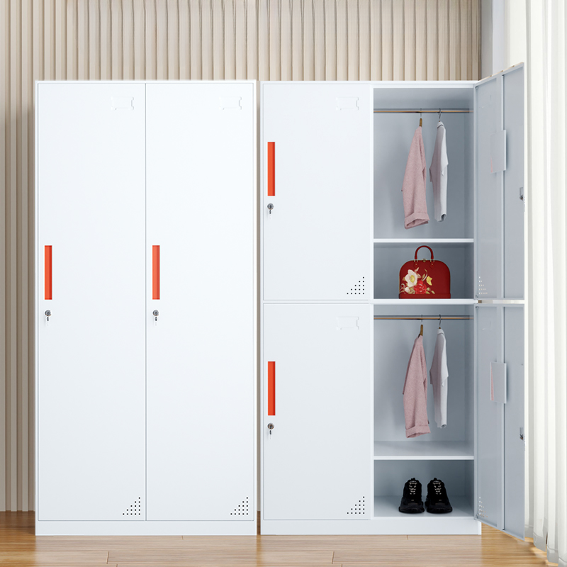 White 2-layer/3-layer Gym & Locker Room Lockers with Shoe Storage, 9/6/Five Compartments, 3-Wide/2-Wide, Lock, and Locker Base
