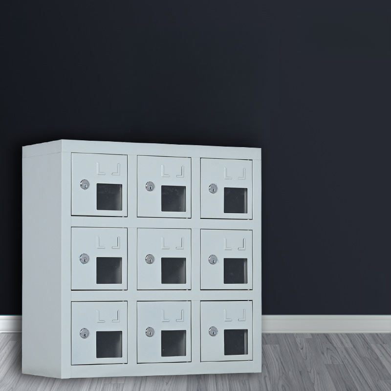 White 6 or More Tier Cell Phone Lockers with Clear Doors, 10 or More Compartments, 5-Wide, Lock and Locker Base
