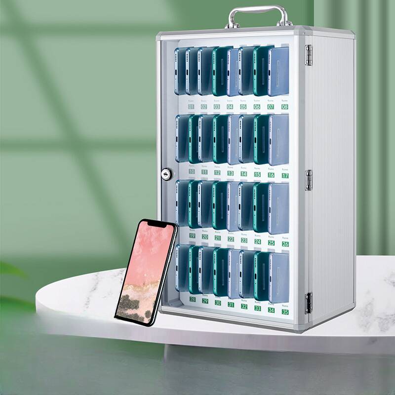 White Aluminium Alloy Cell Phone Lockers with Clear Doors, Lockable, Name & Number Plate, and Locker Base