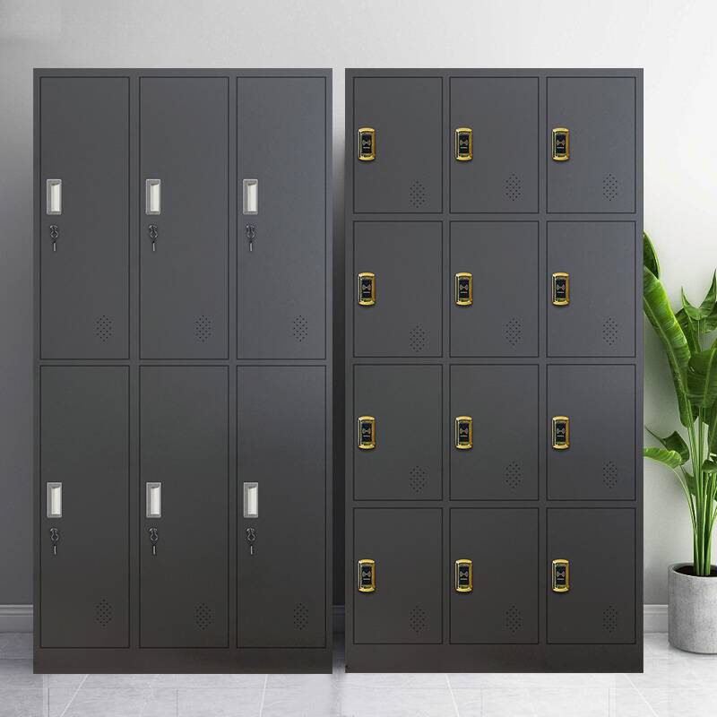 Matte Black 4-tier Employee Lockers with Installation Required, Partial Assembly, Shoe Storage, Ventilated Doors, and 3-Wide Compartments