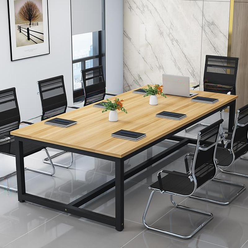 Natural Finish Modern Simple Style Meeting Table, Waterproof Rectangle for 6-Person Seat with Engineered Wood Tabletop