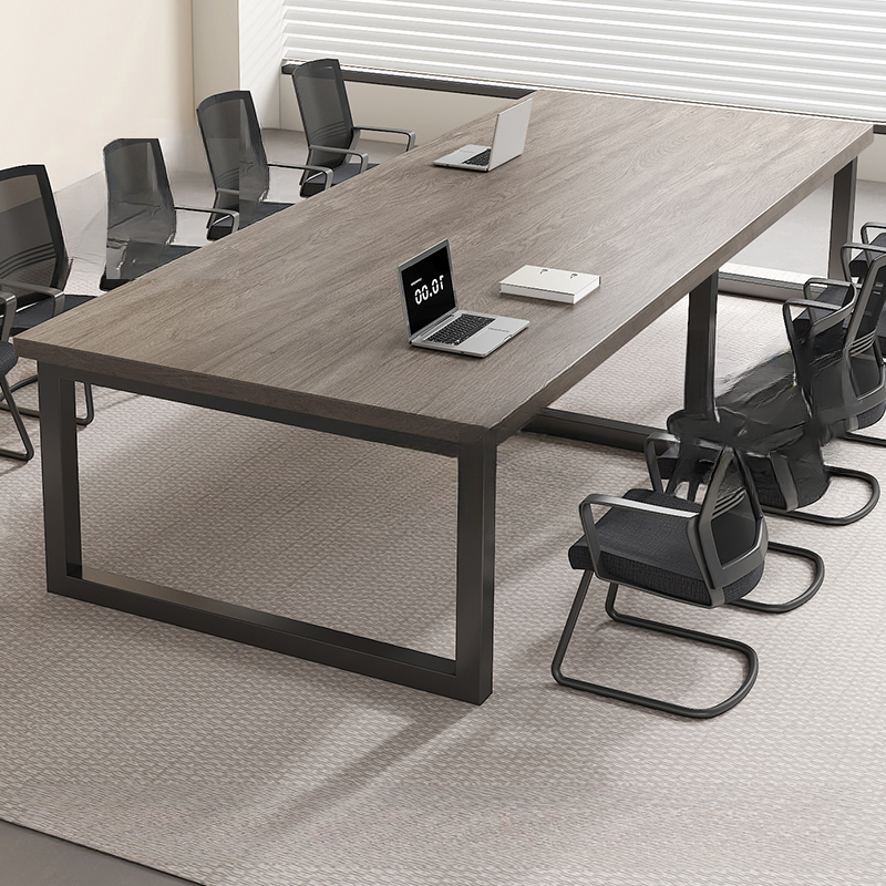 Dove Grey Modern Simple Style Meeting Table with Scratch Resistant Rectangle Top for 6-person Seat in Engineered Wood