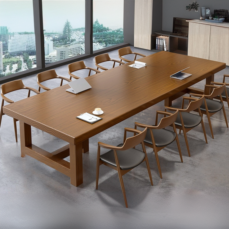 Light Natural Brown Modern Simple Style Meeting Table with Warp-free Rectangle Top for 6-person Seat in Solid Wood