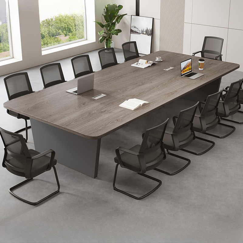Dove Grey Modern Simple Style Meeting Table with Anti-stain Rectangle Top for Seats 12+ in Engineered Wood