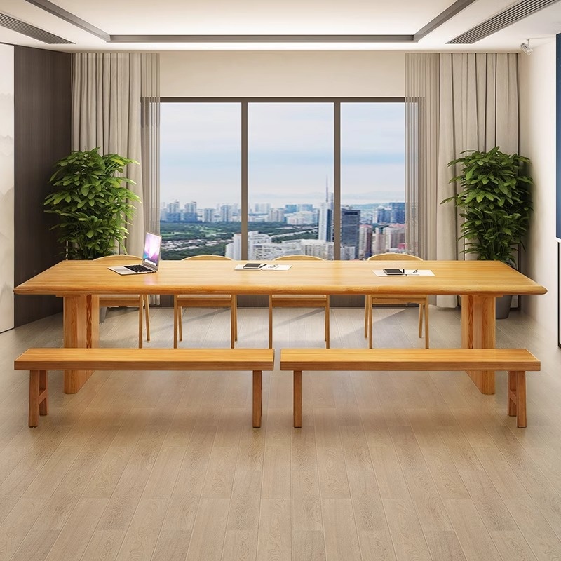 Natural Finish Modern Simple Style Meeting Table with Anti-stain Rectangle Top for 6-person Seat/Seats 8/Seats 4 in Solid Wood