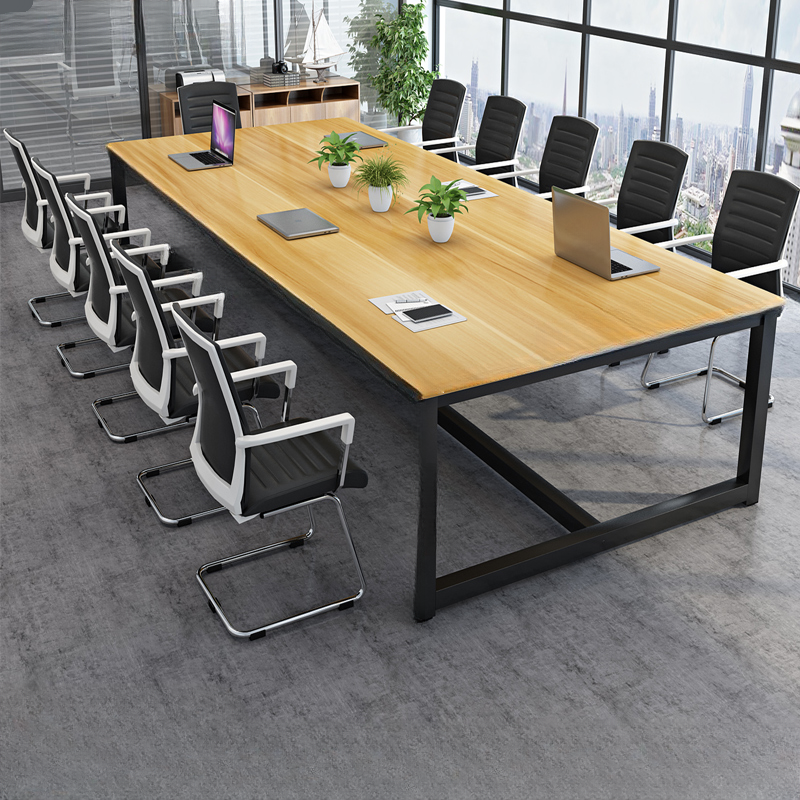 Natural Finish Modern Simple Style Meeting Table, Scratch Resistant, Rectangle Top, Seats 6 to 12, Engineered Wood