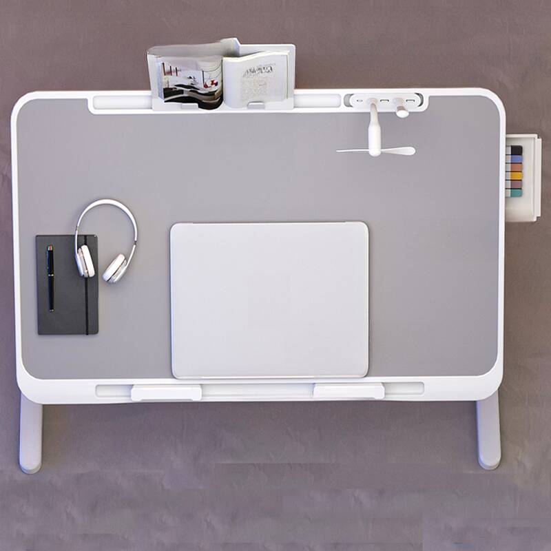 Contemporary Lumber Top Laptop Riser, Ergonomic Tilt Adaptable Height Laptop Riser with Compartment & 5 Outlets/1 Outlet Included/Not Included