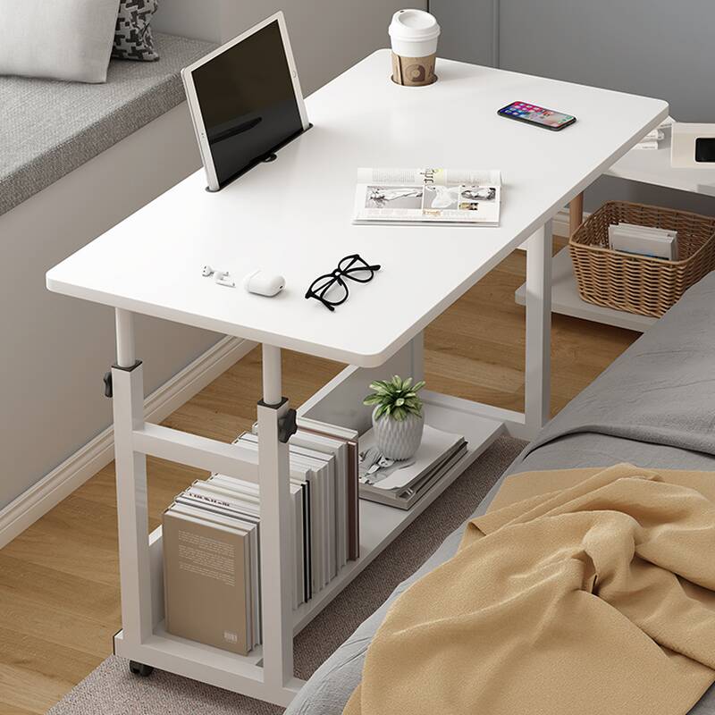 Casual Composite Wood Laptop Cart with Adaptable Height, Swivel Wheels, and 1 Shelf
