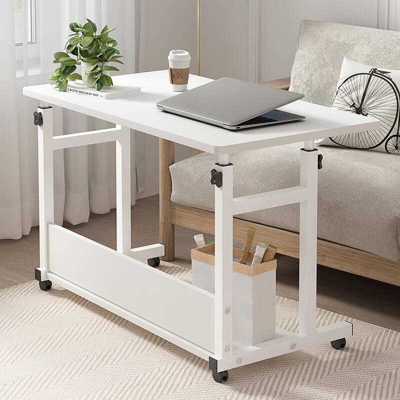 Casual Wood Laptop Cart with Adaptable Height, Swivel Wheels, and Shelves