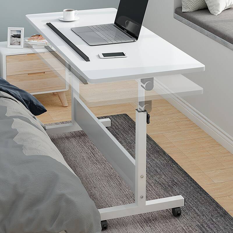 Casual Composite Wood Laptop Cart with Adaptable Height and Swivel Wheels, Stand Vertical with Tilt