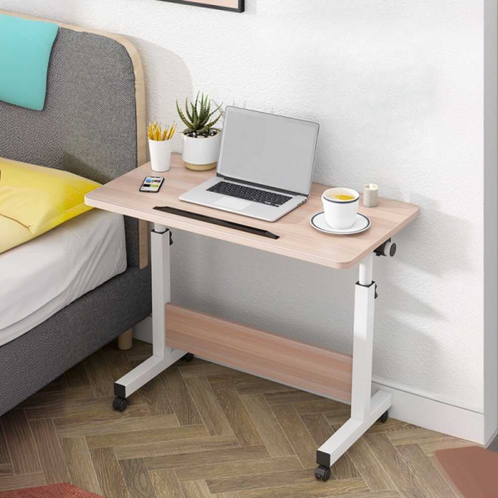 Casual Composite Wood Laptop Cart with Adaptable Height and Swivel Wheels, Stand Vertical Installation