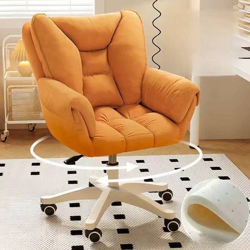 Ergonomic Upholstered Office Furniture in Carnation/Cream/Amber Colour with Armrest, Portable Wheels, Pillow, and Stitch-tufted Design