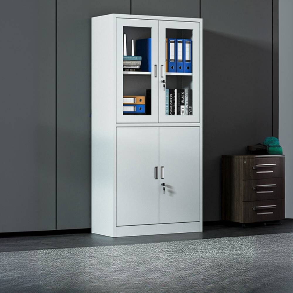 White Steel Office Storage Furniture with Receptacle Locker, Variable Shelf, Locking Door, and 1-Wide Compartments
