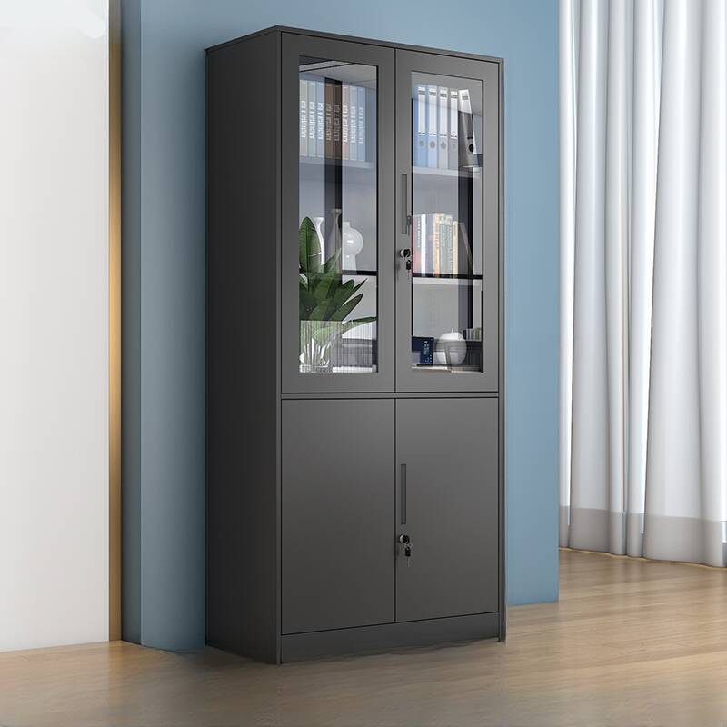 Matte Black Steel Office Storage Furniture with Warp-free Durability, Variable Shelf, Stand, Locking Door, and 1-Wide Compartments