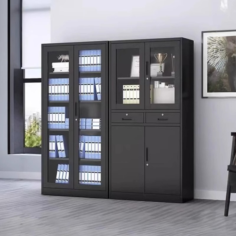 Midnight Black Casual Alloy Office Storage Furniture with Locker, Variable Shelf, Locking Door, and 1-Wide Compartment