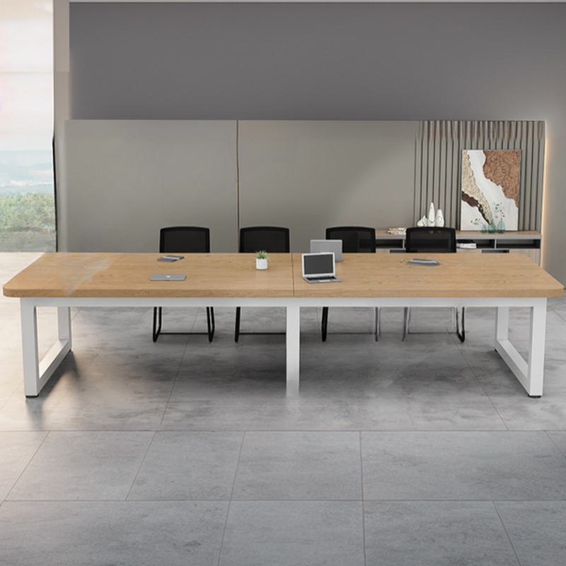 Natural Finish Modern Simple Style Meeting Table with Anti-stain Rectangle Top for 6-person Seat in Solid Wood