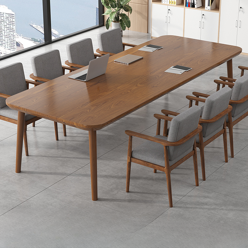 Auburn Minimalist Meeting Table with Anti-stain Durability, Rectangle Shape for 6-person Seat, Solid Wood Top