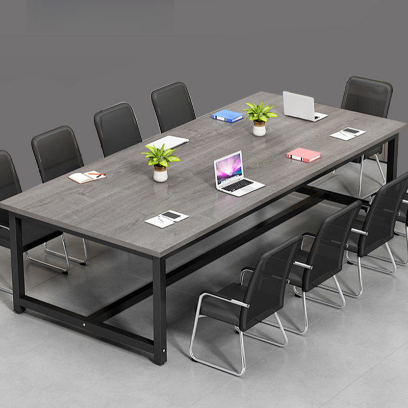 Dove Grey Simple Office Conference Table with Anti-stain Rectangular Top for 6-person Seat in Manufactured Wood