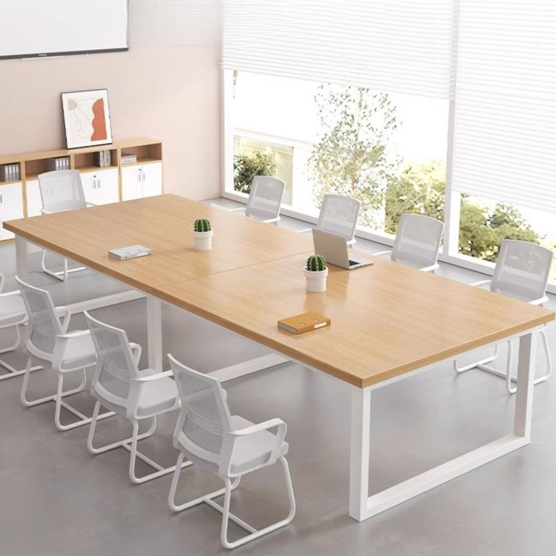 Natural Finish Simple Office Conference Table, Rectangular Shape, Seats 12+, Manufactured Wood Tabletop