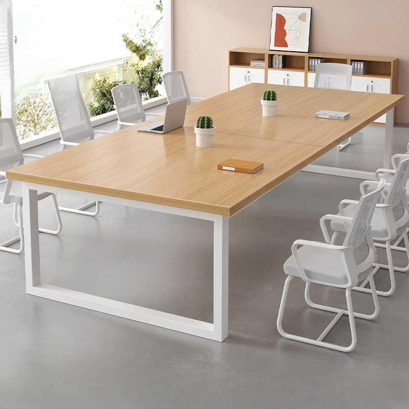 Natural Finish Simple Office Conference Table, Rectangular Shape, Seats 12+ with Manufactured Wood Top