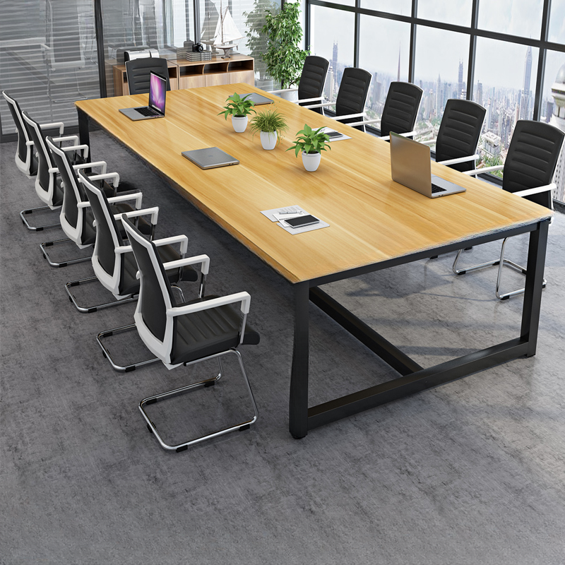 Natural Finish Simple Office Conference Table, Scratch Resistant, Rectangular, Seats 12+, Manufactured Wood