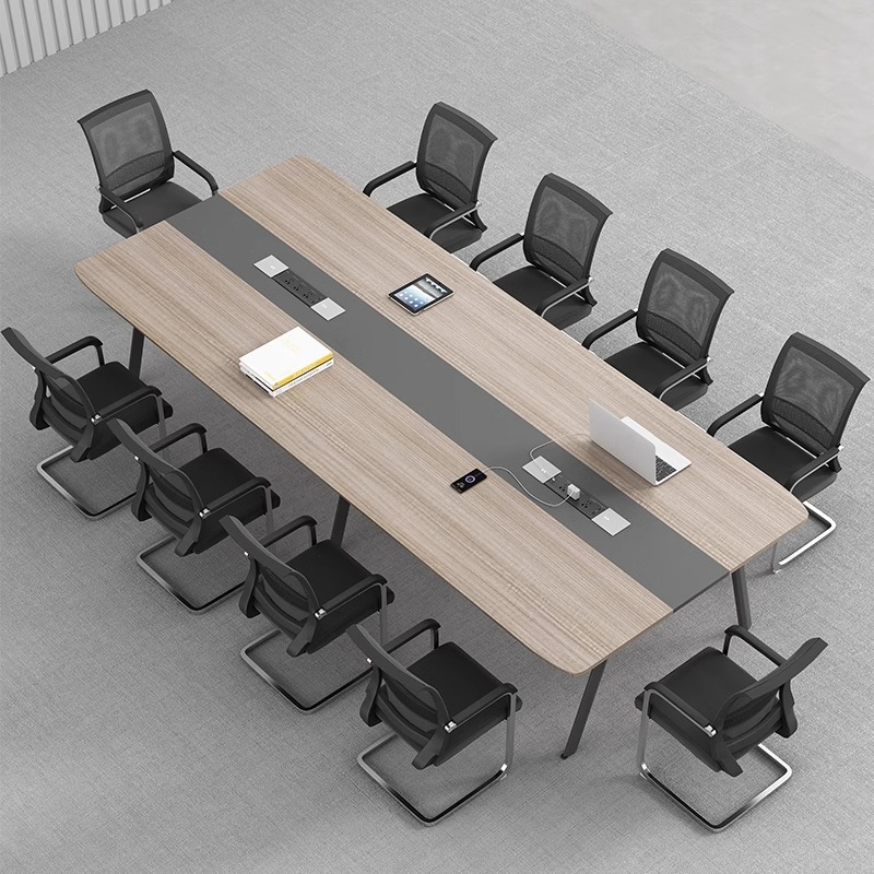 Natural Finish Simple Rectangular Office Conference Table for 12/10/8 with Manufactured Wood Top